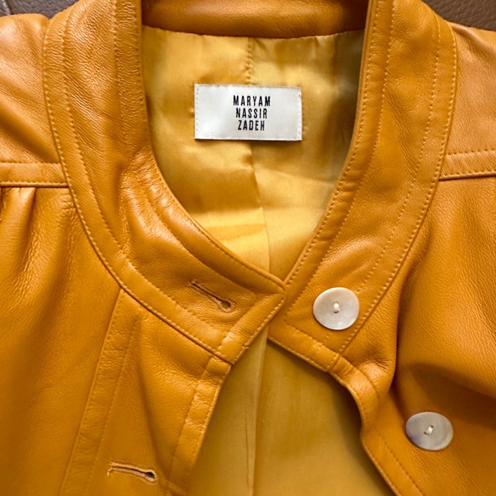 MARYAM NASSIR ZADEH Orange lambskin leather Manchester jacket S M - Picture 4 of 4